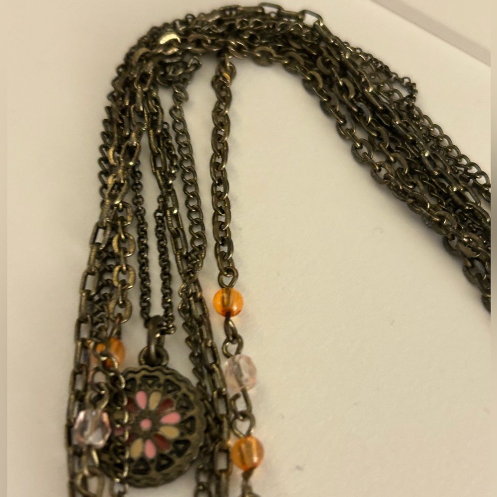 💰FREE add 1/bundle Necklace charms Owl, layered bronze chains peach drop, enamel - Picture 5 of 9